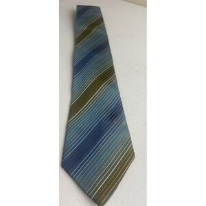 Kenneth Cole 100% Silk Neck Tie Stripe 61" Blue Green MCM Vibes